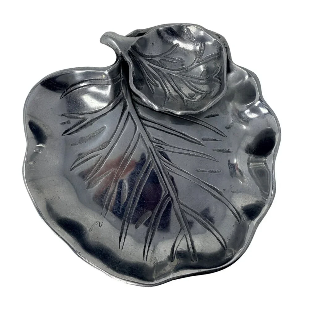 Vintage Aluminum Leaf Dish Decorative‎ Bowl Made in India 9.25”